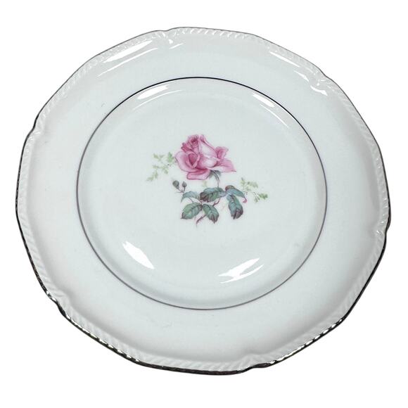 Royal Bayreuth Bread Plates 6.5" Pink Rose Platinum Rim Roped Edge Lot of 12 - Picture 2 of 6